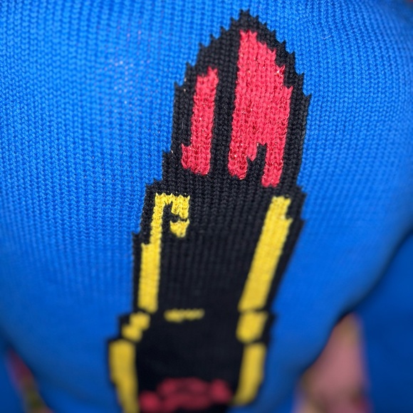 Betsey Johnson blue lipstick “B” initial Marilyn sweater cropped cardigan button - Picture 8 of 8